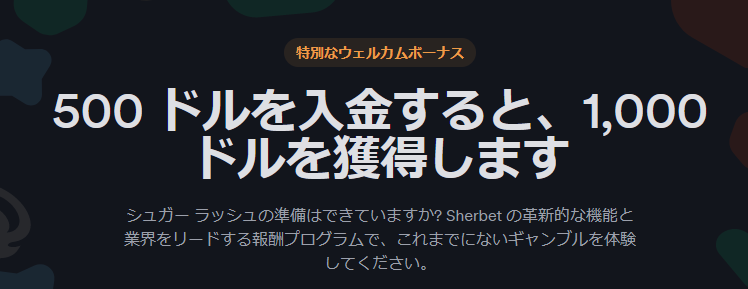 初回入金ボーナス100% 最大500ドル(賭け条件45倍)