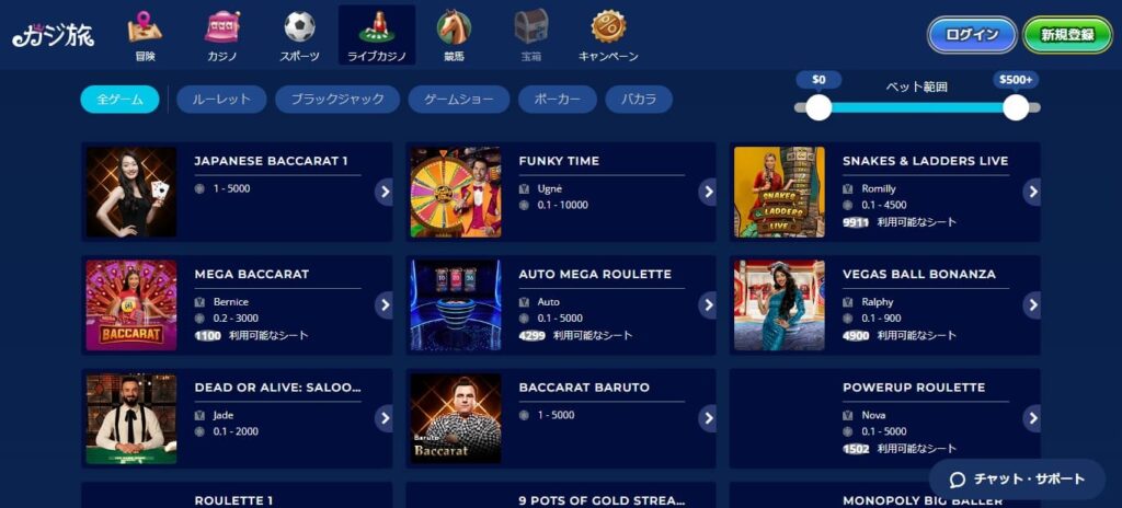 カジ旅のライブゲーム一覧